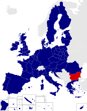 Map of the 2014 European Parliament constituencies with Bulgaria highlighted in red
