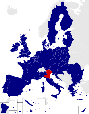 Map of the 2014 European Parliament constituencies with North-East Italy highlighted in red