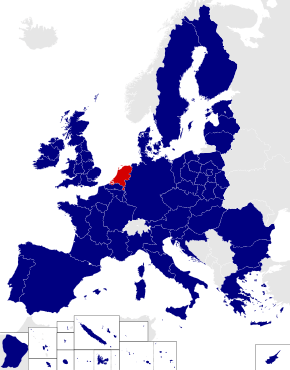 Map of the 2014 European Parliament constituencies with Netherlands highlighted in red