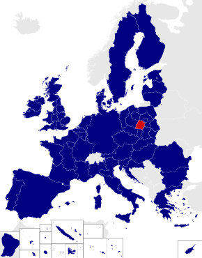 Map of the 2014 European Parliament constituencies with Łódź highlighted in red