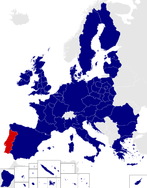 Map of the 2014 European Parliament constituencies with Portugal highlighted in red