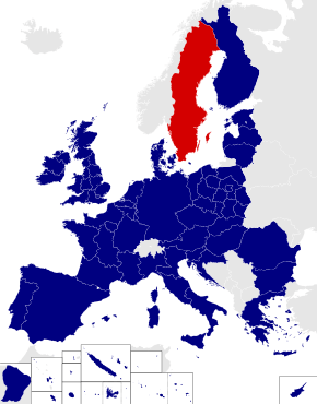 Map of the 2014 European Parliament constituencies with Sweden highlighted in red