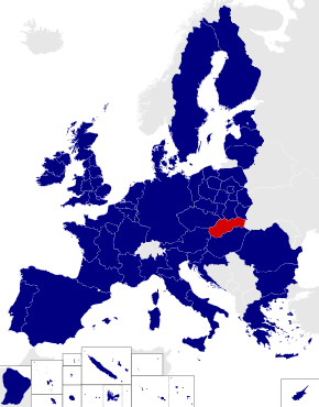 Map of the 2014 European Parliament constituencies with Slovakia highlighted in red