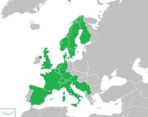 A coloured map of the countries of Europe