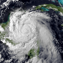 Visible satellite imagery of an intensifying Hurricane Earl approaching Belize on August&nbsp;3