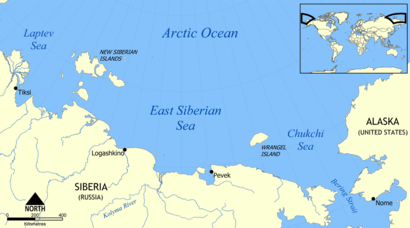 Map showing the East Siberian Sea.