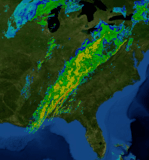 Radar image of eastern United States showing squall line
