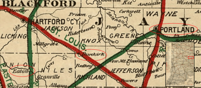 old map of Jay County, Indiana and adjacent area in Blackford County and Delaware County