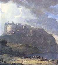 Painting of the castle under a stormy sky
