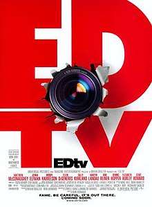 ED TV written in large red letters. A camera lens has burst through the middle of the poster.