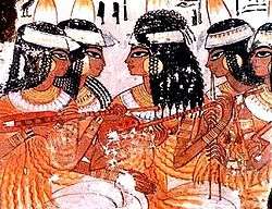 Painting of Egyptian musicians playing long-necked lutes, from 1350 B.C.