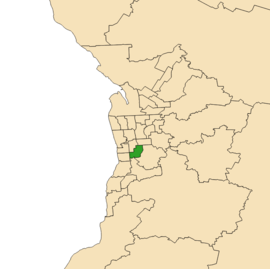 Map of Adelaide, South Australia with electoral district of Elder highlighted