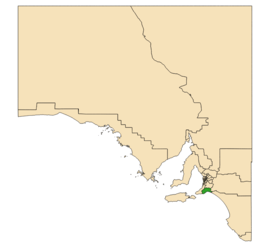 Map of South Australia with electoral district of Finniss highlighted