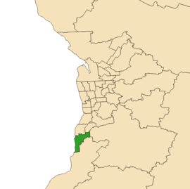 Map of Adelaide, South Australia with electoral district of Kaurna highlighted