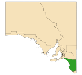 Map of South Australia with electoral district of MacKillop highlighted