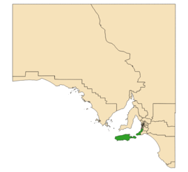 Map of Adelaide, South Australia with electoral district of Mawson highlighted