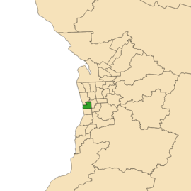 Map of Adelaide, South Australia with electoral district of Morphett highlighted