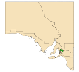 Map of South Australia with electoral district of Schubert highlighted
