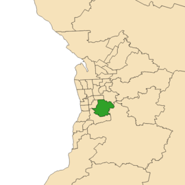 Map of Adelaide, South Australia with electoral district of Waite highlighted