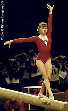 Elena Mukhina on balance beam World Championships Gymnastics 1978 in Strasbourg.
