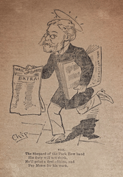 Illustration of Shepard walking with newspapers