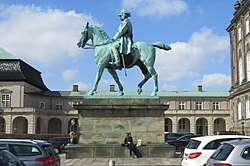 The equestrian statue of Christian IX on its plinth at Christiansborg Ridebane, Copenhagen