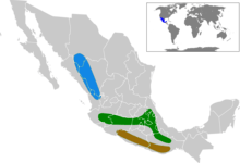map of Mexico showing three coloured areas in center and west of the country