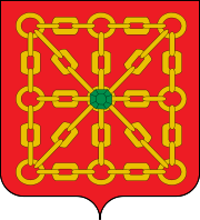 Shield with gold chains on a red background