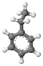 Ball-and-stick model of the ethylbenzene molecule
