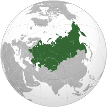 An orthographic projection of the world highlighting Armenia, Belarus, Kazakhstan, Kyrgyzstan and Russia in green.