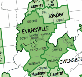 Map of Evansville Metro, Tri-state area