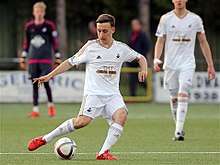 Tom Holland playing for Swansea in the 2016 FAW Youth Cup Final
