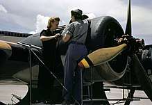 Female mechanics work on R-1830 of PBY at NAS Corpus Christi 1942