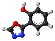 Ball-and-stick model of the fenadiazole 3D ball.png molecule