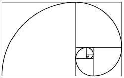 Fibonacci spiral with square sizes up to 34.