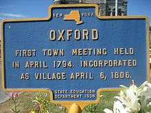 Oxford, NY, first town meeting April 1794.
