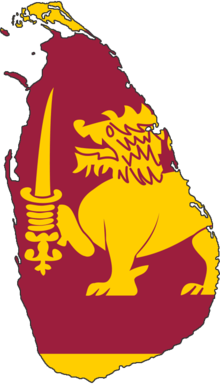 Map of Sri Lanka, overlaid with the island's flag