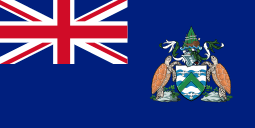 Blue Ensign with Union Flag in the canton and the Ascension Island coat of arms in the fly.