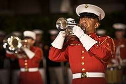 U.S. Marines with the U.S. Marine Drum and Bugle Corps perform during the Sunset Parade at the Marine Corps War Memorial in Arlington, Va., June 4, 2013
