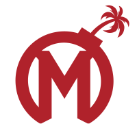 The logo for the Florida Mayhem features a stylized bomb circumscribed around the letter 'M' with a palm tree-shaped fuse.