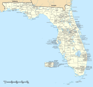 High resolution map of the state of Florida with all incorporated municipalities