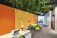 The entrance to Fon's bright HQ in Madrid