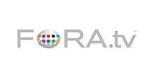 The FORA.tv logo is its name written in gray letters with the letter O having colored squares inside, as if on a globe.