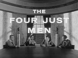series title over the four men seated at a table