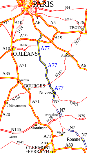Map of A77 autoroute