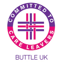 Logo containing the words "Committed to Care Leavers, Buttle UK".