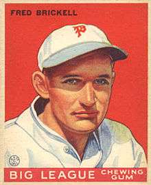 A baseball-card image of a man in a white baseball jersey and cap; there is an Old English "P" on the face of the cap in red