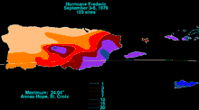 Contoured map showing rainfall totals in increments of two inches (50&nbsp;millimeters).