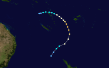 Track map of a tropical cyclone moving through Vanuatu