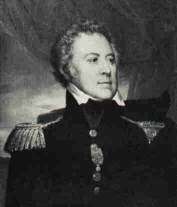 Black and white print of a proud-looking, curly-haired man in a plain dark military uninform.